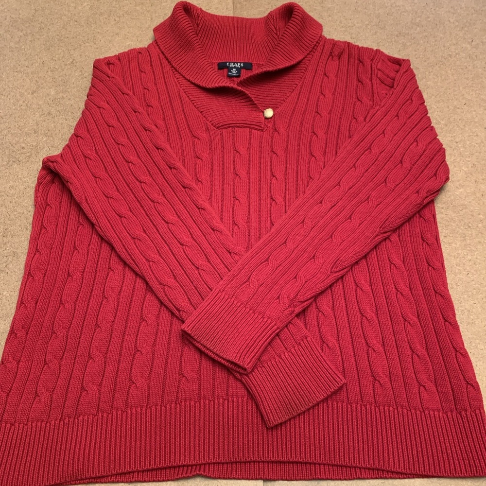 Ralph Lauren Chaps Cable Knit Sweater Wn XL‎ red Fisherman Chunky Ribbed Preppy